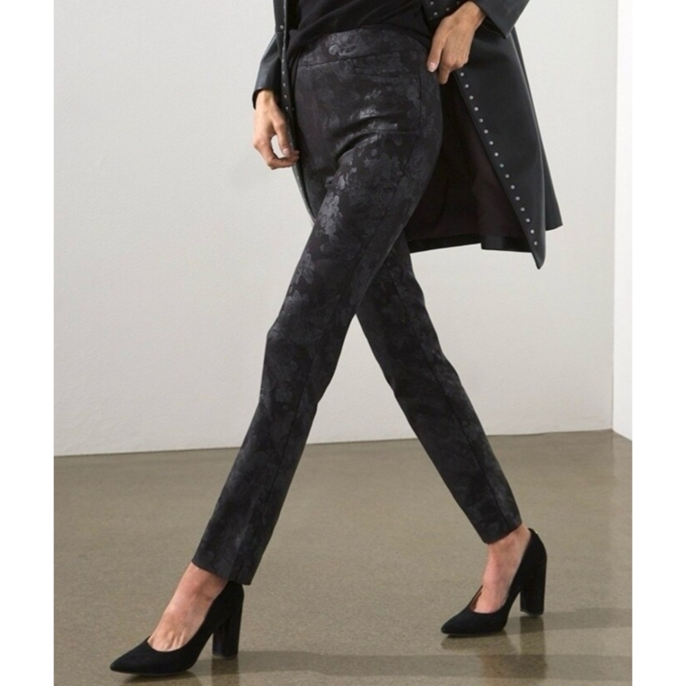 Chico's Brigitte Tonal Floral Slim Ankle Metallic Stretch Pants